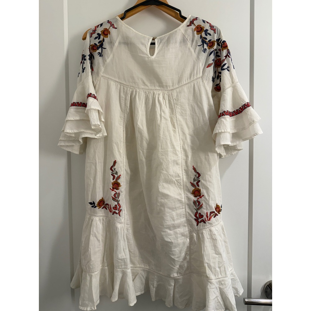 Free People Floral Embroidered Ruffle Sleeve Mini Dress Bell Small Romantic - Picture 4 of 12